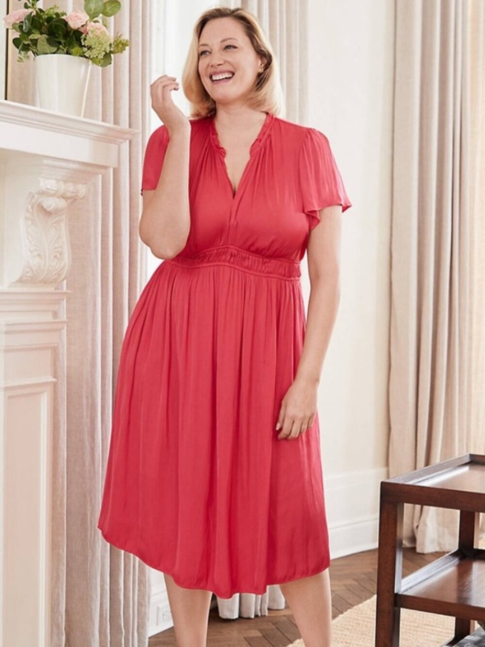 Lane Bryant SZ 22 Rosy Pink Midi Dress Formal Career Old $ Chic Minimalist MOB